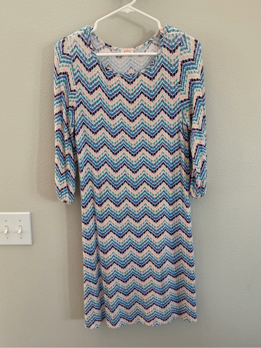Pixley Chevron V-Neck Dress in Blue and White